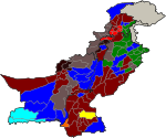 Partis arrivés en tête dans les districts du Pakistan.