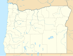 Mapa konturowa Oregonu, u góry po lewej znajduje się punkt z opisem „Gresham”