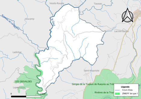 Carte des ZNIEFF de type 1 de la commune.