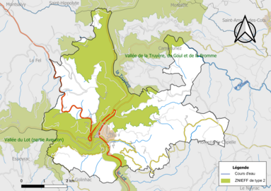 Carte des ZNIEFF de type 2 de la commune.