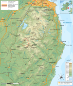 Carte topographique des montagnes de Wicklow.