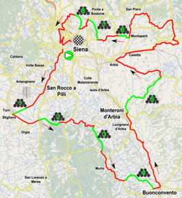 Routekaart van de Strade Bianche 2017