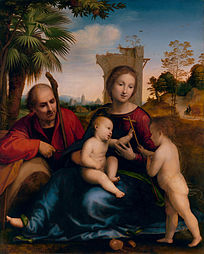 Fra Bartolomeo, Riposo dalla fuga in Egitto, con San Giovanni Battista, circa 1509