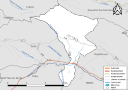 Carte en couleur présentant le réseau hydrographique de la commune