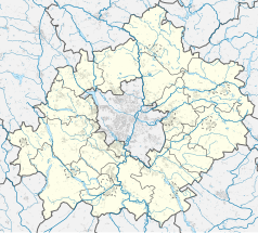 Mapa konturowa powiatu poznańskiego, po prawej znajduje się punkt z opisem „Kostrzyn”