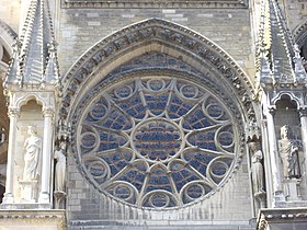 La rose flanquée des statues de l'Église et de la Synagogue.