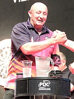 James Wilson no Campeonato austr�aco de dardos da PDC em Schwechat em 2019.