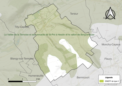 Carte de la ZNIEFF de type 2 sur la commune.