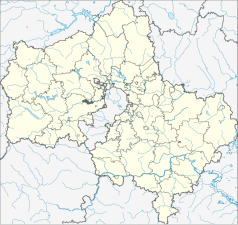 Mapa konturowa obwodu moskiewskiego, w centrum znajduje się punkt z opisem „Zwiozdnyj gorodok”