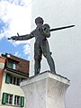 Jakob Probst (1880–1966), Denkmal auf dem Zeughausbrunnen in Liestal (1957) für den Liestaler Wirt Heiny Heinrich Strübin, Teilnehmer an der Schlacht bei Nancy