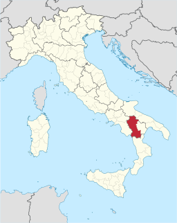 Karta �ver Italien med Provincia di Potenza markerat