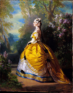 Împărăteasa Eugenie a Franței, îmbrăcată ca Maria Antoaneta. Pictură de Franz Winterhalter (1854)