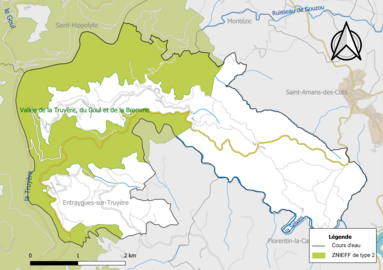 Carte de la ZNIEFF de type 2 de la commune.