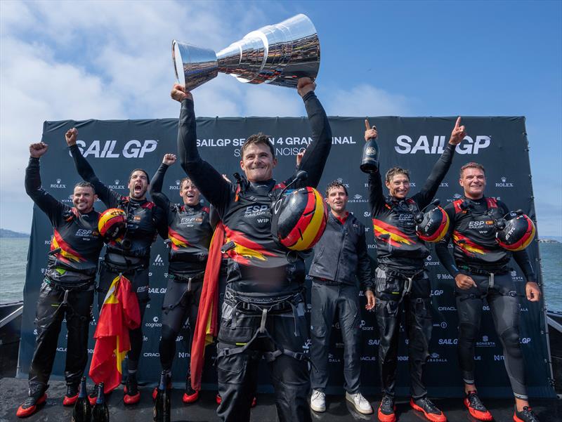 Spain SailGP team celebrate their win - Race Day 2 -  SailGP Season 4 Grand Final in San Francisco, USA - July 14, 2024 - photo � Adam Warner / SailGP