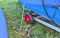 A well secured dinghy, tied to the ground and trolley locked